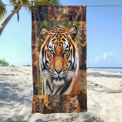 1pc a Tiger-Themed Beach Towel - Made from Soft, Highly Absorbent Microfiber,