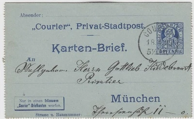 Bayern München 3 Pfennig Privat-Stadtpostbrief Courier 1899 - Bild 1 von 2