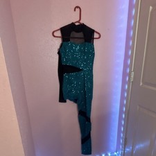 Weissman Women's Blue Sequin Mesh Overlay Dance Unitard Outfit Adult Small SA