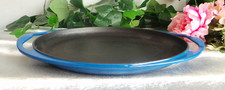 LE CREUSET COBALT BLUE CAST IRON 37cm X 25cm OVAL TWIN HANDLED GRIDDLE PLATE PAN