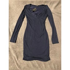 Fashion Nova Dress Womens S Midnight Navy Long Sleeve V Neck Bodycon Casual