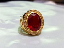 Men  s Gold Ruby Oval Stone Ring Cross Design CZ Diamond Engagement Rings