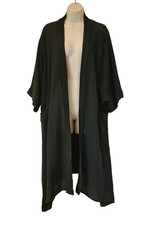 Italian Washed Linen Lagenlook Long Cardigan Duster Coat One Size 10-16 Black