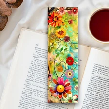 Colorful Flowers Bookmark - Handmade Laminated Bookmark, Book Reader Gift