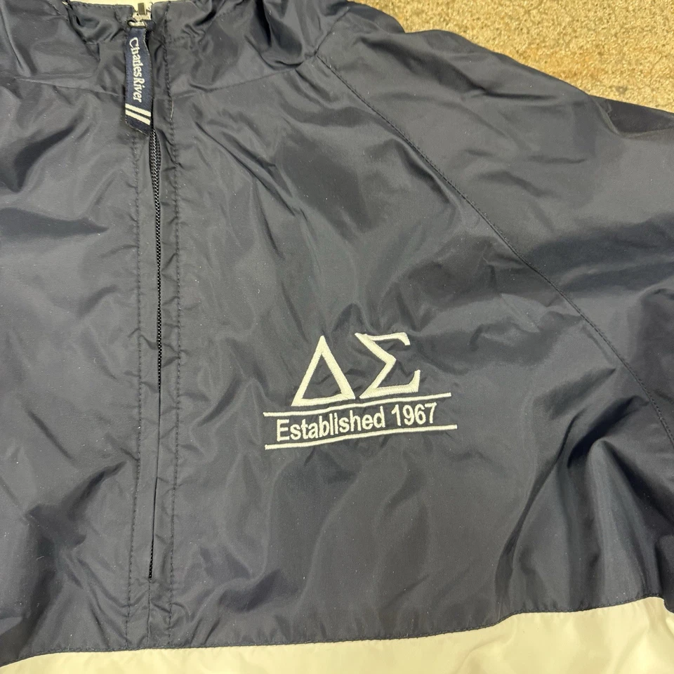 90s Y2K Delta Zeta Rain Jacket Windbreaker Hoodie Lined Size Small - Image 2 of 4