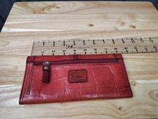Fossil Vintage Crimson Red Wallet Genuine Leather Tri Fold Snap
