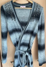 Long Grey Gray & Black womens cardigan Wool & Angora mix UK Size 12 - FREE P&P