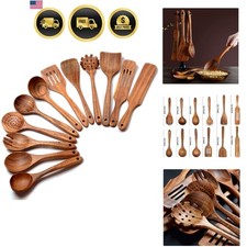 Wooden Cooking Spoons Set 12 Piece Teak Kitch...