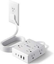 Flat Plug Surge Protector Power Strip, 6ft Ultra Thin Extension 6FT, White