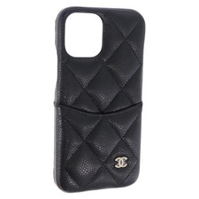 CHANEL iPhone11 iPhone Case Grained Calf Skin Black CC Auth BA15247V