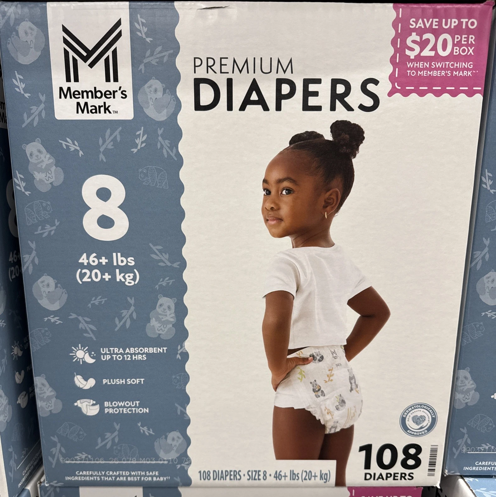 Member's Mark Premium Diapers Size 8 (108 Ct) - 46+ lbs, Ultra Absorbent