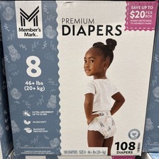 Member's Mark Premium Diapers Size 8 108 Ct - 46 lbs, Ultra Absorbent