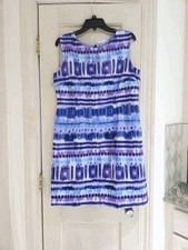 TAHARI ASL Linen Blend Dress SZ 12  Purple Multi Sheath Lined Sleeveless 