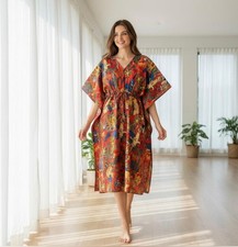 Indian 100% Cotton Long Kaftan Dress Multi  Color Kimono Sleepwear Caftan Maxi