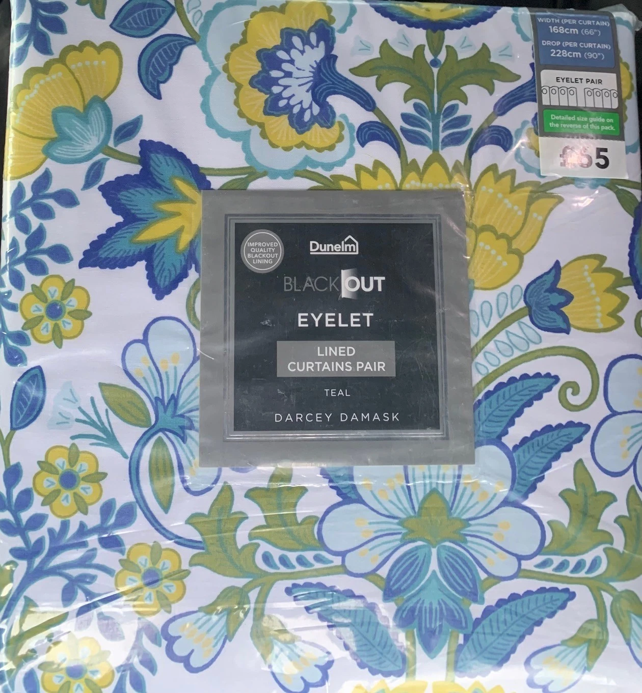 Dunelm Darcey Damask Classic Blue Blackout Curtains 66"x54", 66"x72",66"x90 Pair