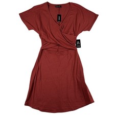 Express Dress Womens XS Red Jersey Ruched Wrap Front Cutout Waist Knee Length