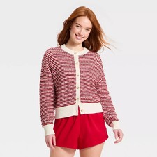 Women's Valentine's Day Cardigan Sweater - Universal Thread Red Striped M Women's Valentine's Day Cardigan Sweater - Universal Thread Red Striped M - Image 1