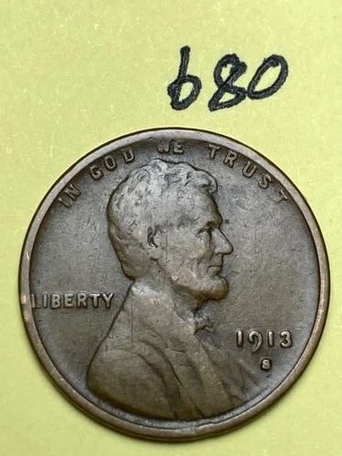 1913-S LINCOLN WHEAT CENT, low mintage date, "FINE" condition #680