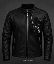 Custom Black Genuine Leather Jacket –Personalized Halloween Pumpkin Back Artwork