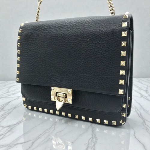 VALENTINO Shoulder bag Rockstud Leather Black Vintage Authentic From Japan