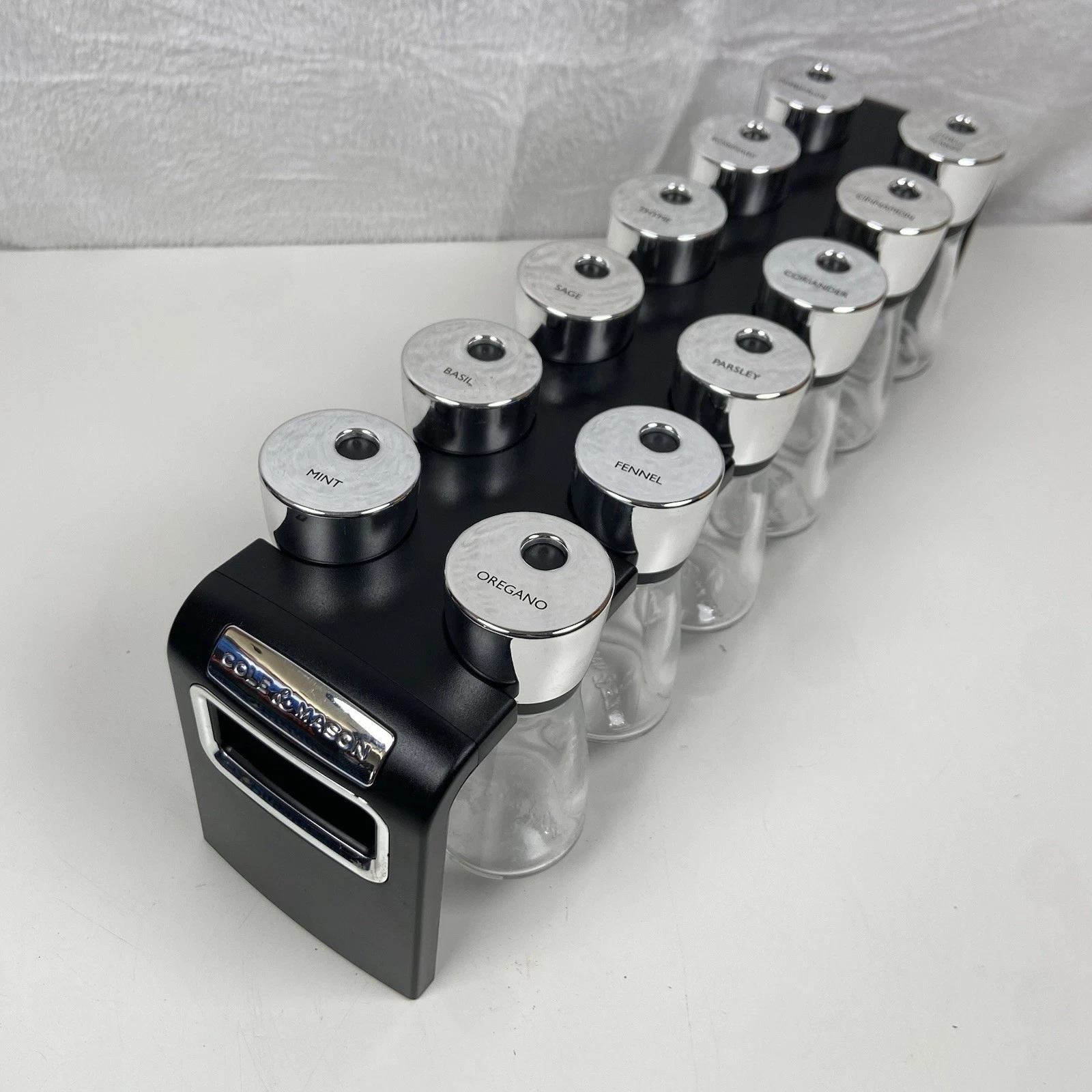 Cole And Mason 12 Piece Glass Herb Jars and Holder - Black