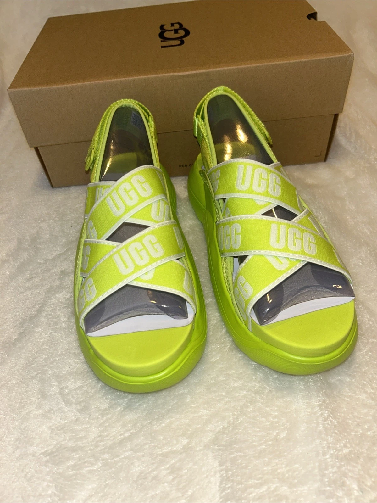 NUOVO CON SCATOLA UGG sandalo donna LA Cloud Volt verde bianco 1110090 logo taglia 8