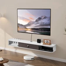 Uimoso Floating TV Stand 55 in Entertainment Center Power with Cable Hole White