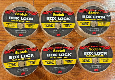  NEW Scotch Box Lock Shipping Tape, 6 Rolls, 1.88 in x 54.6 yds, Clear