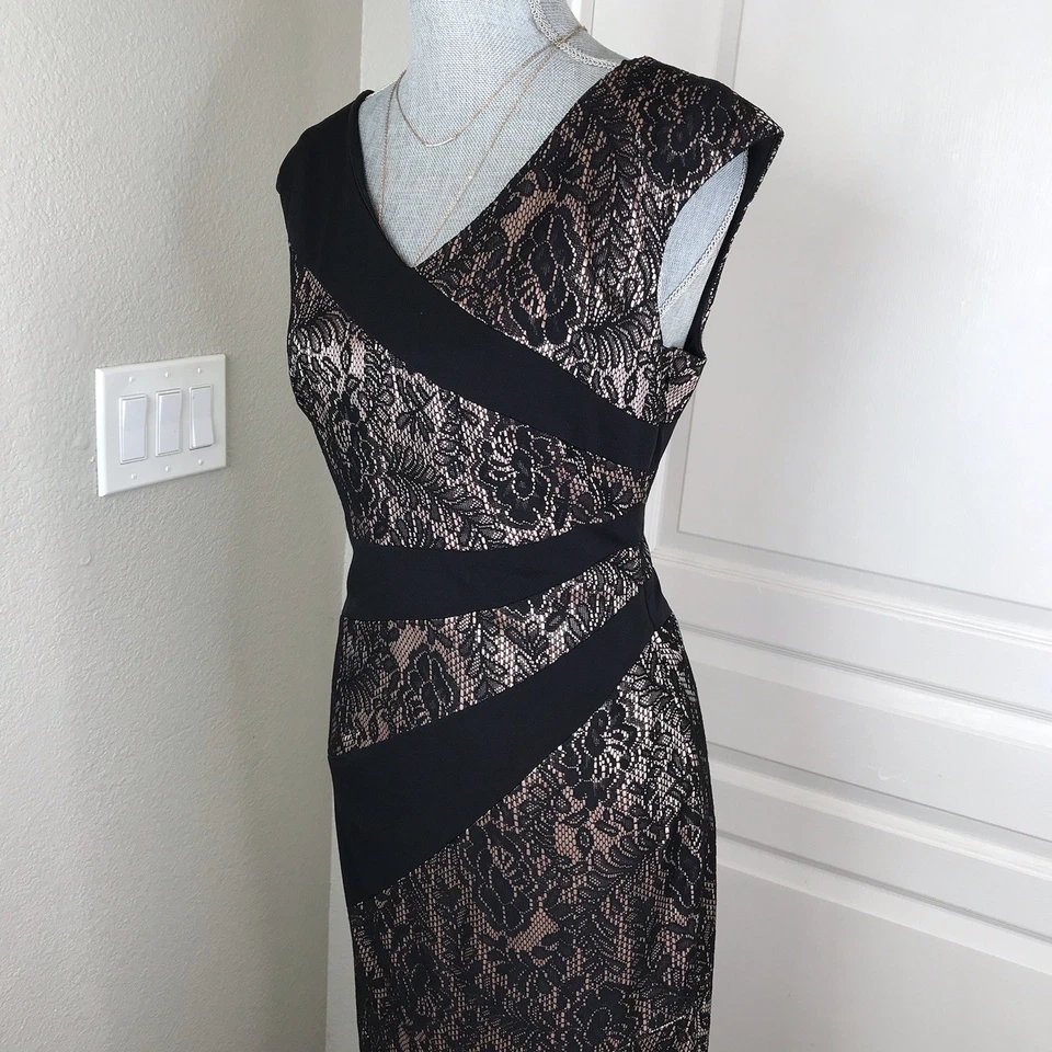 Vestido de noche formal de encaje rosa/bronce y negro Sangría para mujer talla 10 Foto 4 de 4