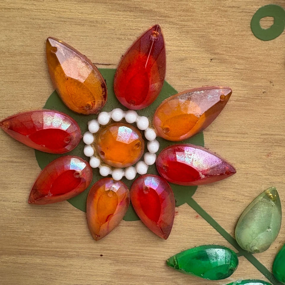 De Colección Enid Collins de Texas Caja de Madera Monedero Joyas Flower Power Naranja Artístico Foto 4 de 4