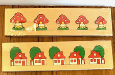 2 New Vintage Simplex Acre Wooden Peg Puzzles Mushrooms Houses Holland
