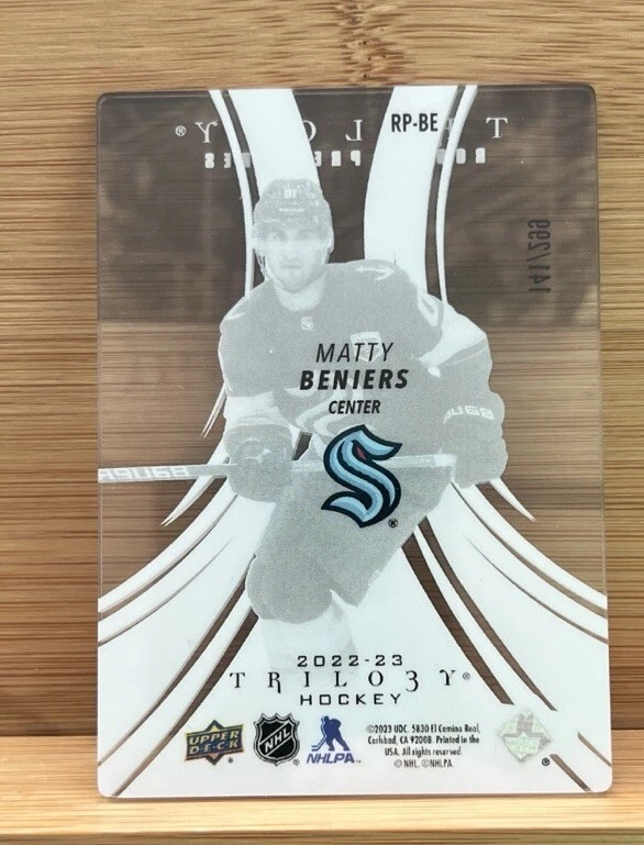 Matty Beniers 2022-23 UD Trilogy Rookie Premieres GLASS RC 114/299 - Kraken - Image 2 of 2