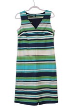 NWT Talbots Sheath Midi Dress Size 8 V-Neck Preppy Stretch Colorful Striped