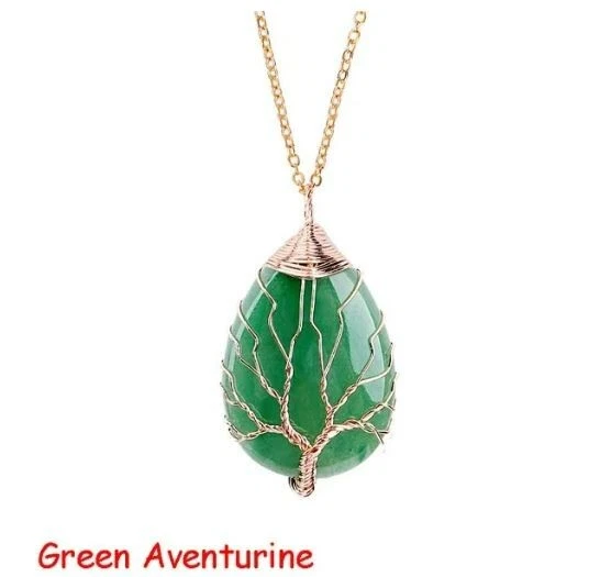 Collar colgante lágrima árbol de la vida envuelto en alambre de plata/oro Foto 2 de 4