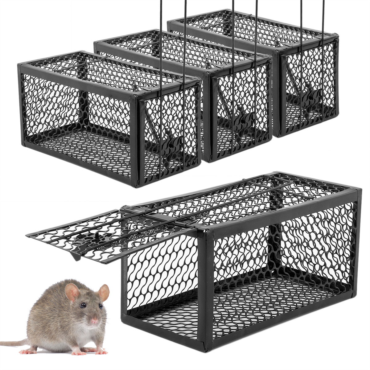 PACK OF 4 KCT HUMANE RAT TRAP REUSABLE METAL BAIT VERMIN NO KILL