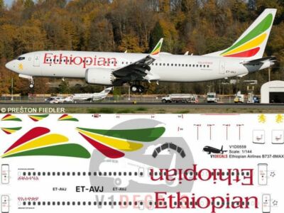 V1 Decals Boeing 737-8 MAX Ethiopian Airlines for 1/144 Zvezda Model Kit V1D0559