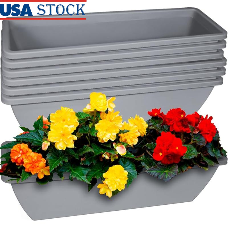 6 Pcs Rectangular Window Box Planters with Drainage for Indoor Outdoor Garden Decor