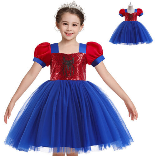 Kids Baby Girl Spider-Man Pom Pom Princess Dress Halloween Party Fancy Dresses - Picture 1 of 15