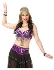 Womens Medium 8-10 Purple Belly Dancer Costume Jeweled Beaded Bra And Belt