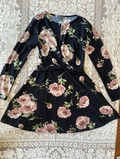 Lily Rose Long Sleeve Black Floral Mini Dress Body Con Keyhole Neck XS