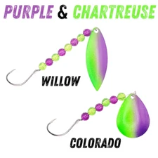 Chartreuse & Purple Worm Harness Spinner Lure for Fishing and Targets WALLEYE