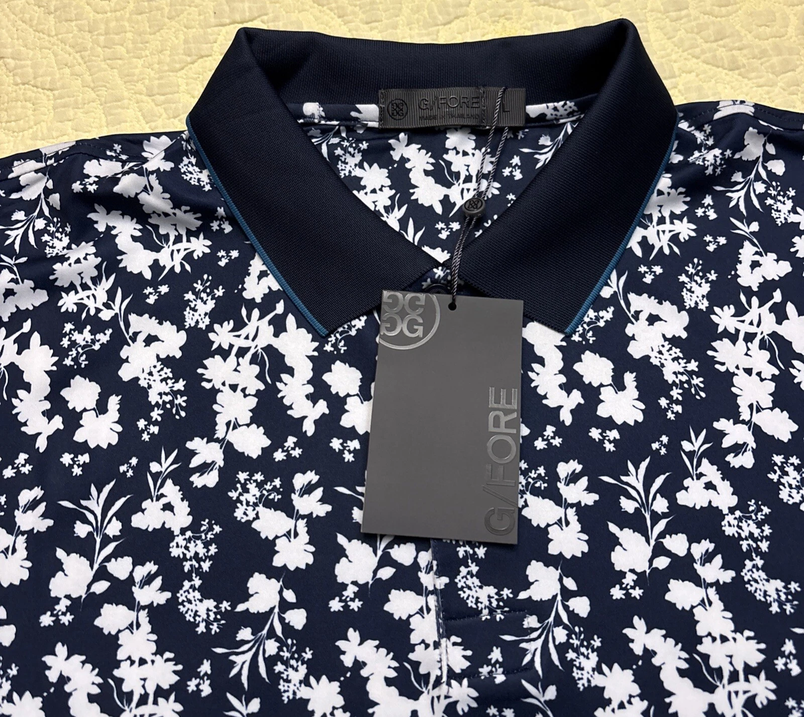NWT G/Fore Polo Golf Shirt Men’s Wicking Stretch Blue Floral Shirt Sz M SLIM