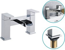 New Bathroom Waterfall Bath Filler Mixer Tap Square Twin Lever Modern Chrome Set