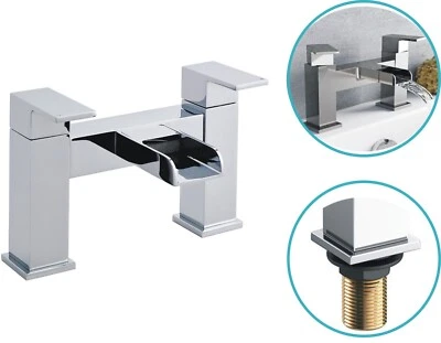 ONLY-PLUMBING New Bathroom Waterfall Bath Filler Mixer Tap Square Twin Lever Modern Chrome Set