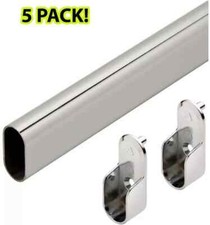 5 Pack Premium Oval Wardrobe Closet Rod Chrome with Closet Rod Brackets 18" inch