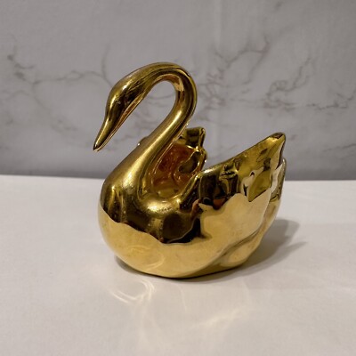 Limoges France 22k Gold Plated Porcelain Swan Vintage Candy Trinket Dish Bird
