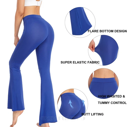 Damen ausgestelltes Bein Stretch Hose Schlaghose mittelhoch lang Bootcut Lounge Yoga - Bild 9 von 27