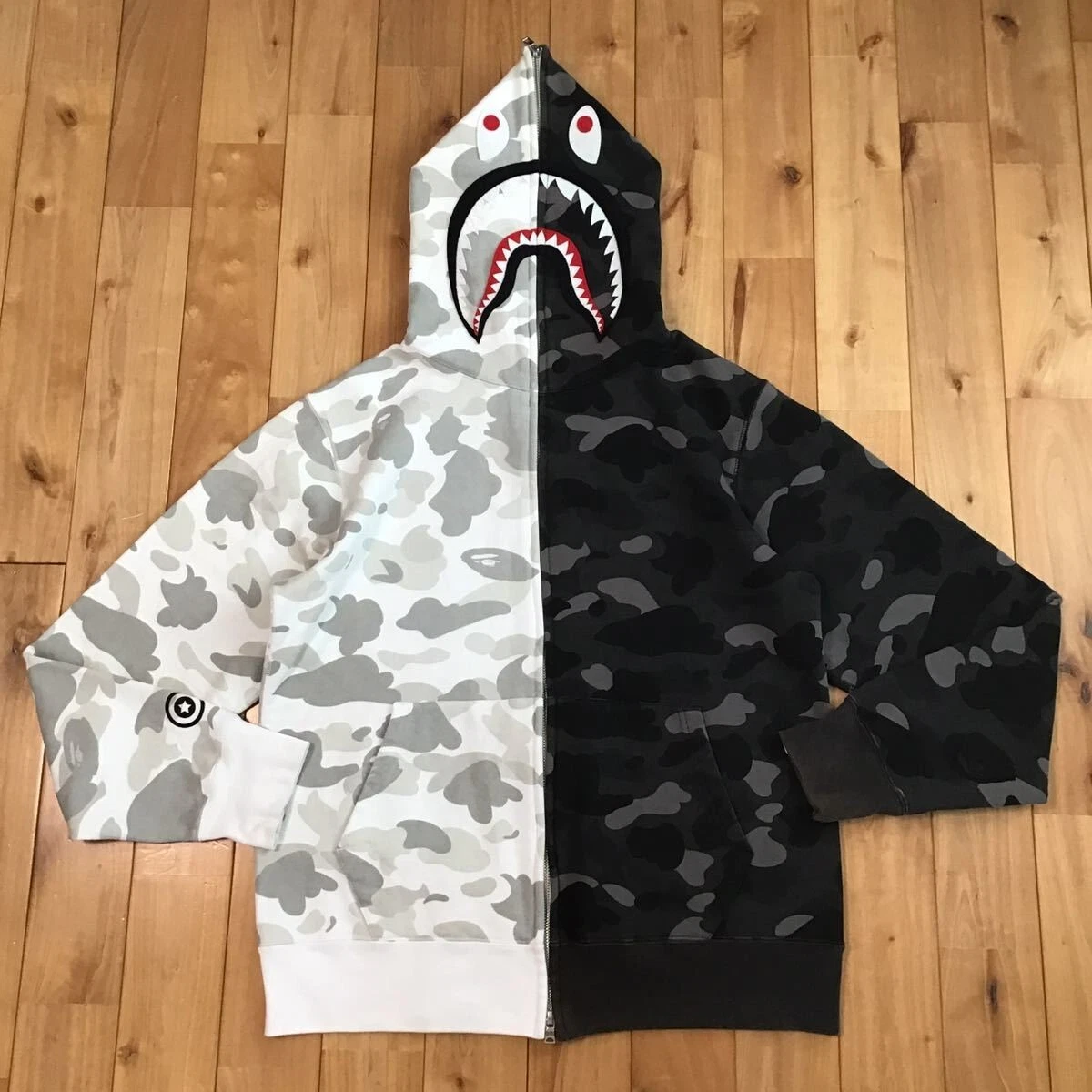 BAPE white camo × black camo separate shark full zip hoodie A Bathing Ape  Size L | eBay