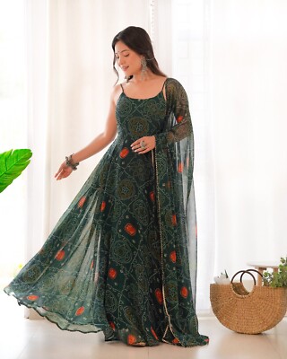 Bandhani Print Anarkali dress gown salwar kameez Readymade indian wedding suit | eBay Bandhani Print Anarkali dress gown salwar kameez Readymade indian wedding suit | eBay