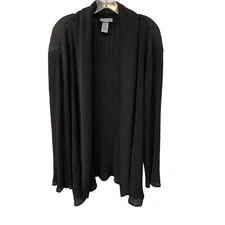 Catherine’s Black Ribbed Open Front Waterfall Knit Basic Cardigan Plus Size 4X